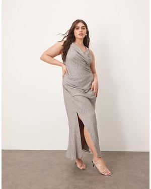 ARRANGE Curve Embellished Crystal Drape Maxi Dress With Twist Detail - Natural