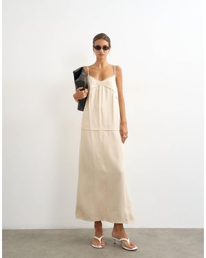 TOPSHOP Satin Contrast Stitch Double Layered Cami Maxi Dress - Natural