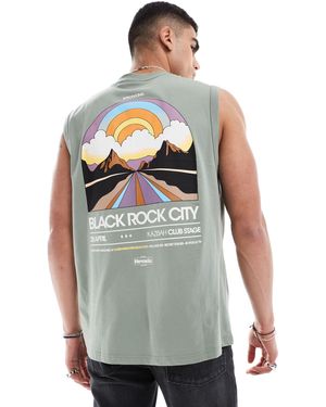 Only & Sons Oversized Tank With Black Rock Back Print - Gray