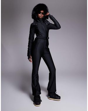 ASOS 4505 Ski & Snow Asos 4505 Ski Soft Shell Belted Ski Suit With Slim Kick Leg And Faux Fur Hood - Black
