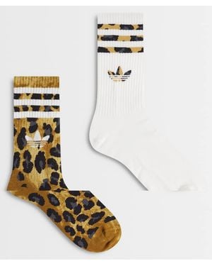 adidas Originals 2 Pack Three Stripe Crew Socks - Metallic