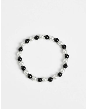ASOS Glass Faux Pearl Bracelet With Black Beads - Multicolour
