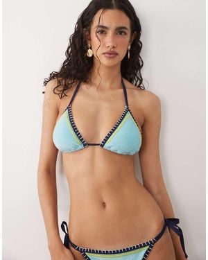 River Island Triangle Whipstitch Glitter Bikini Top - Blue