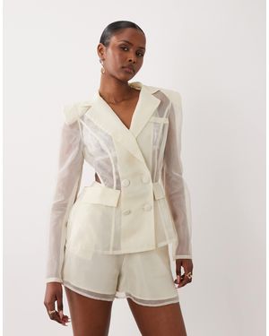 ASOS Sheer Cinched Blazer Top - Natural