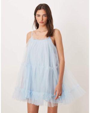 Sister Jane Tulle Cami Babydoll Mini Dress - Blue
