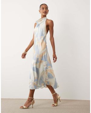 Y.A.S High Cowl Neck Sleeveless Satin Midi Dress - Natural