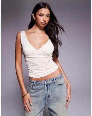 Tiger Mist Nura Wrap Front Ruched Side Low Back Top - Grey