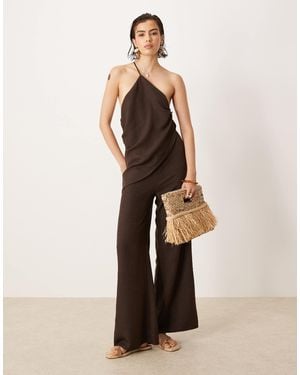 ASOS Linen Look Jumpsuit With Asymmetric Ties - Natural