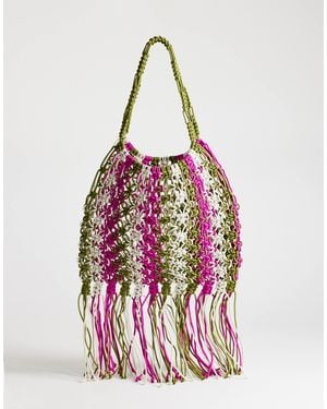 TOPSHOP Milan Medium Crochet Tassel Bag - Pink