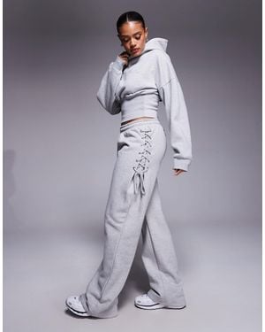 Kaiia Cotton Rich Lace Up Side Detail Wide Leg sweatpants Co-ord - Blue