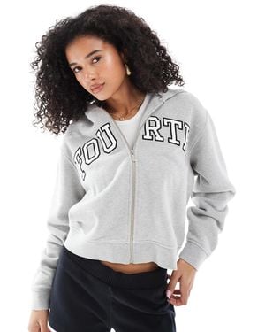 4th & Reckless Embroidered Logo Zip Through Hoodie - Gray