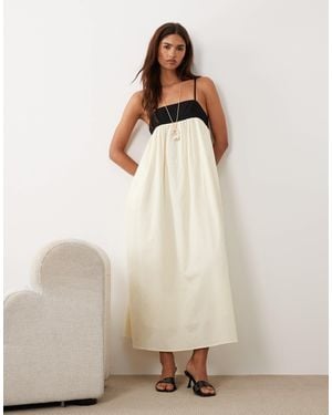 BRONZE SNAKE Marianne Contrast Smock Strap Maxi Dress - Natural