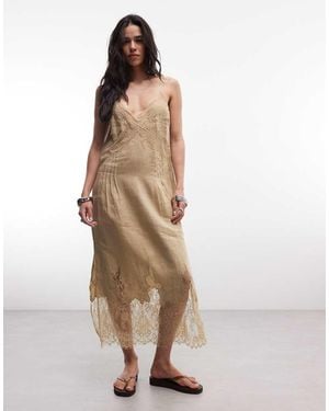 AllSaints Samia Sleeveless Linen Lace Midi Dress - Natural