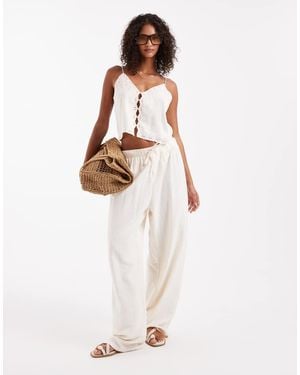 ASOS Crinkle Texture Pull On Trousers - White