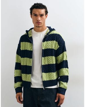 Collusion Zip Through Oversized Cable Knit Hoodie - Green
