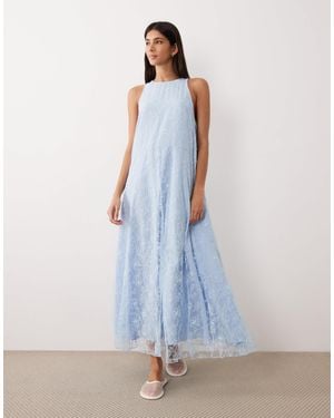 ASOS High Neck Racer Lace Maxi Dress - Blue