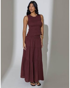 South Beach Maxi Rok Met Gesmokte Taille - Bruin