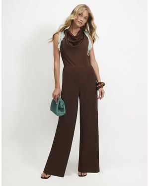 River Island Halter Neck Lace Trim Jumpsuit - Brown
