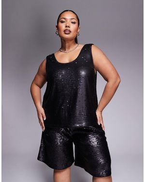 ASOS Asos Design Curve Tailored Sequin Sleeveless Top - Black
