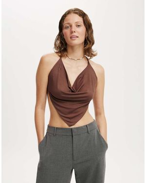 Cotton On Jordie Slinky Cowl Neck Halter Top - Brown