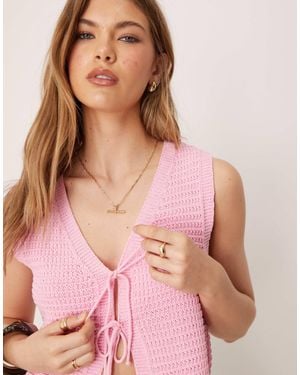 ASOS Tie Front Stitch Detail Waistcoat - Pink
