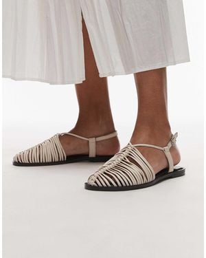 TOPSHOP Aidan - chaussures plates tressées en cuir - cassé - Marron