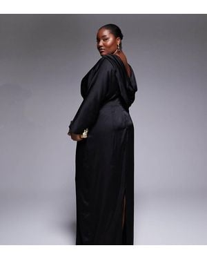Tfnc Plus Long Sleeve Satin Cowl Back Maxi Dress - Black