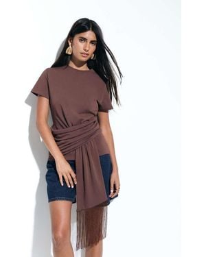ASOS Premium Heavyweight Crew Neck T-shirt With Fringed Tie Detail - Red