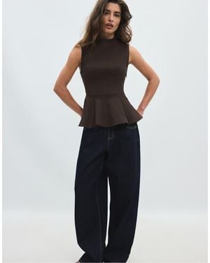 Stradivarius High-neck Peplum Sleeveless Top - Blue