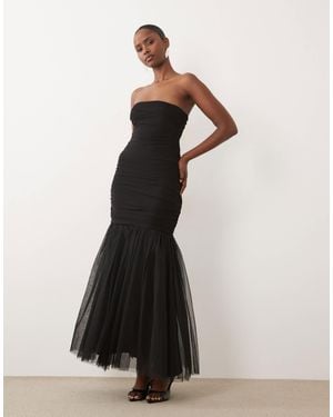LACE & BEADS Tulle Fishtail Maxi Dress - White