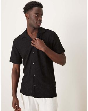 SELECTED Textured Revere Collar Shirt - Black