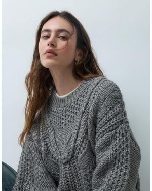Object Textured Crew Neck Sweater Knit Sweater - Grey