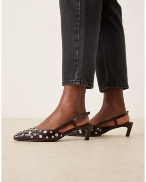 ASOS Shadow - chaussures larges ornementées à talon mi-haut et bride arrière avec bout effilé - chocolat - Noir