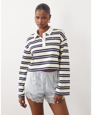 The Frolic Exclusive Collared Stripe Long Sleeve Top - Blue