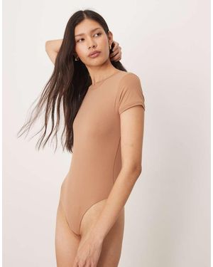 agon® Short Sleeve Crew Neck Bodysuit - Brown