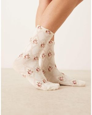 Accessorize All Over Printed Rose Socks - Natural