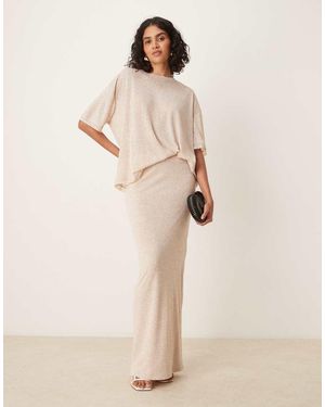 SNDY'S Fine Knit High Waisted Maxi Skirt Co-ord - Natural