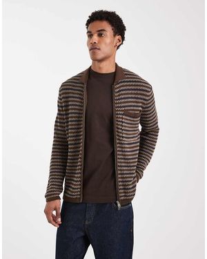 Only & Sons Zip Through Crochet Knit With Pocket - Brown