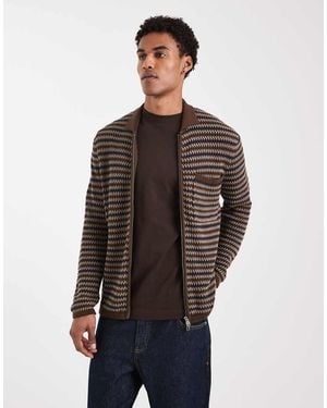 Only & Sons Jersey Azul Marino Y Marrón Con Cremallera Y Bolsillo De Punto De Croché De