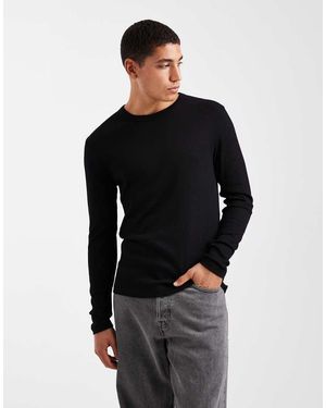New Look Long Sleeve Muscle Fit Ribbed T-shirt - Black