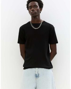 Pull&Bear Maglietta A Maniche Corte Nera A Coste - Nero