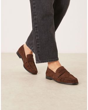 Asos Design Wide Fit Minnie Ruched Detail Loafer - Brown
