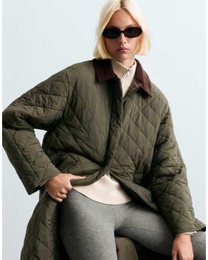 Oysho Fellex Aerogel Contrast Collar Long Padded Jacket - Green