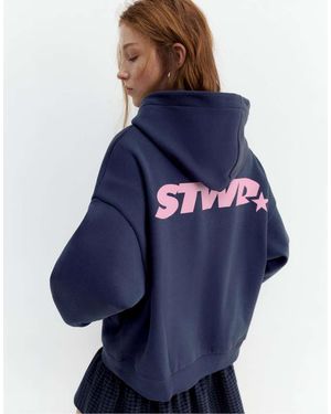 Pull&Bear Stwd Star Hoodie - Blue
