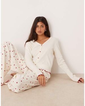 ASOS Button Through Cardigan & Trouser Pyjama Set - Natural
