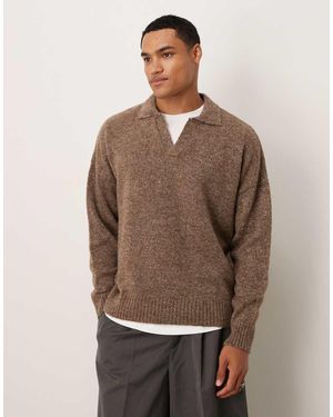 ASOS Super Oversized Boxy Fit Knitted Notch Neck Polo - Brown