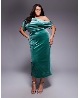 ASOS Asos Design Curve Velvet Dramatic Neckline Midi Dress - Green