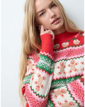 Threadbare Pull en maille à col montant christmas rose et vert - Rouge