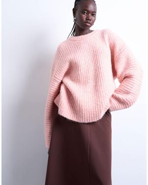 TOPSHOP Knitted Ribbed Balloon Sleeve Sweater - Pink