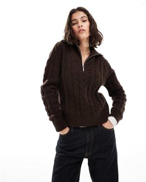Brave Soul Half Zip Cable Knit Jumper - Black